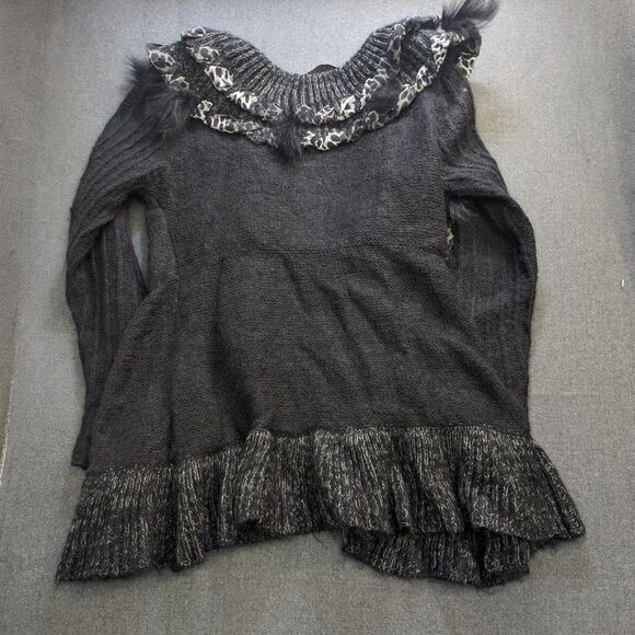 Forla Paris M Cardigan Black Wool Mohair Ruffle Rose Embellished Fairy Core Boho - Picture 2 of 14